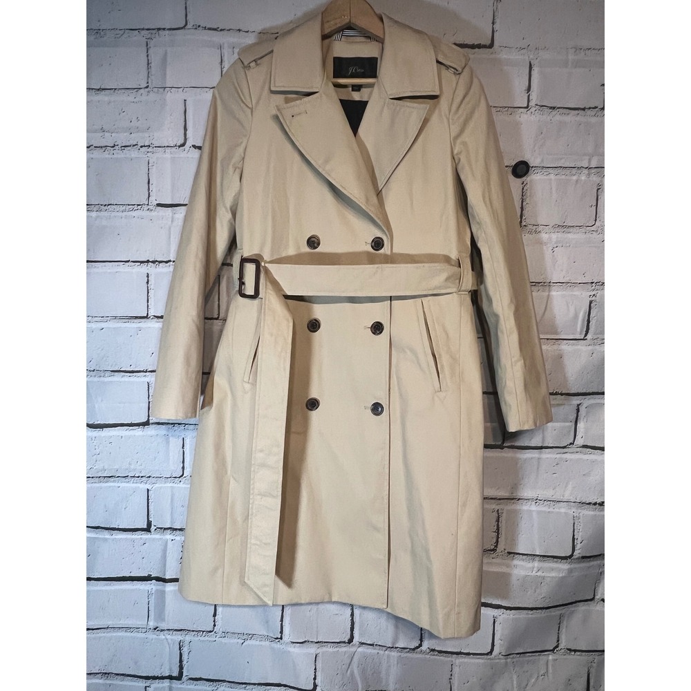 J.Crew Womens Khaki Cotton Double Breasted Trench Coat Belted Tan H5852 Size 00